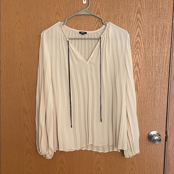 Express Cream Blouse with Black Ties - Picture 1 of 4